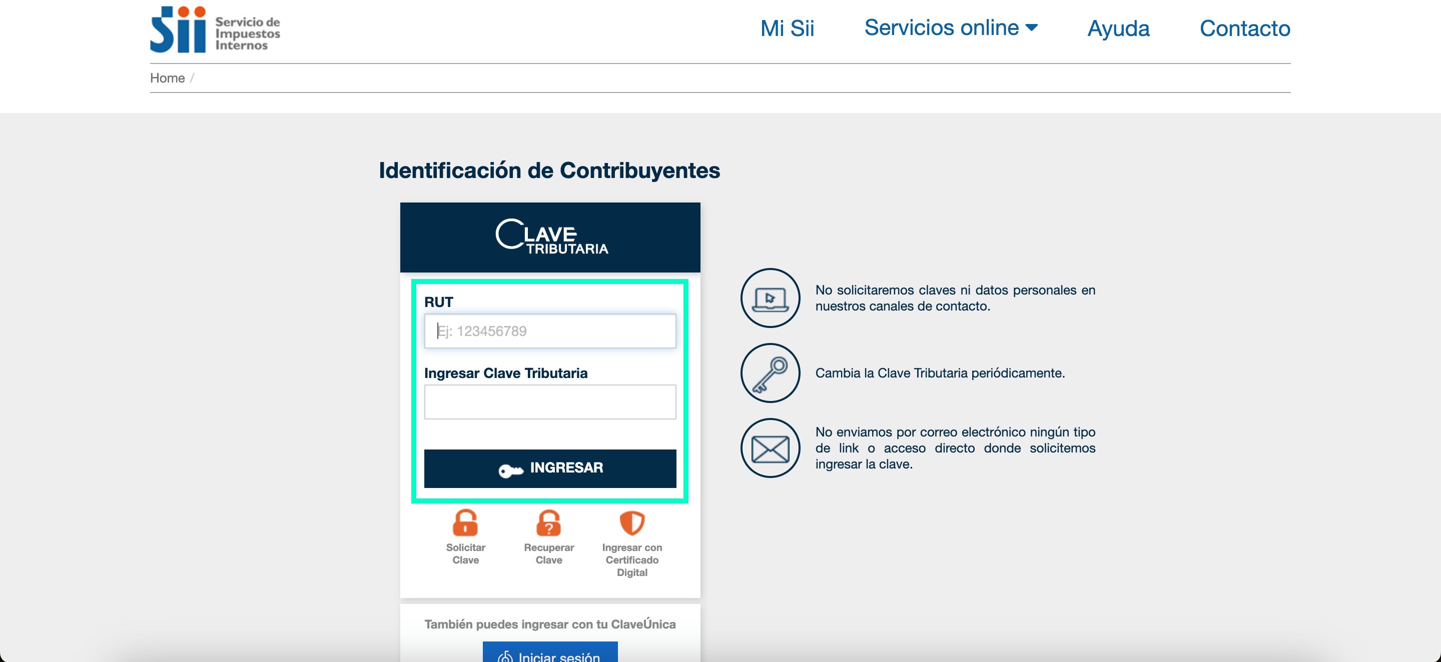Iniciar sesión en el portal del SII